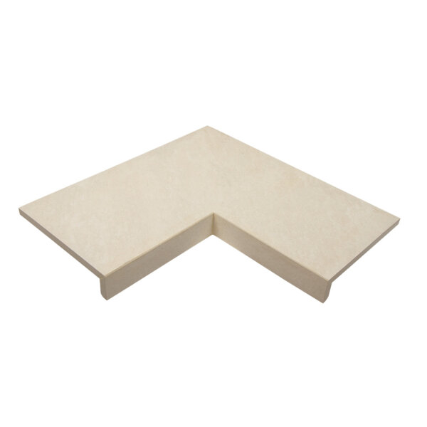 Trend Keramikstein Ecke 90 Grad mit Nase | 60 x 60 x 2 cm | Crystal Bianco / Sand